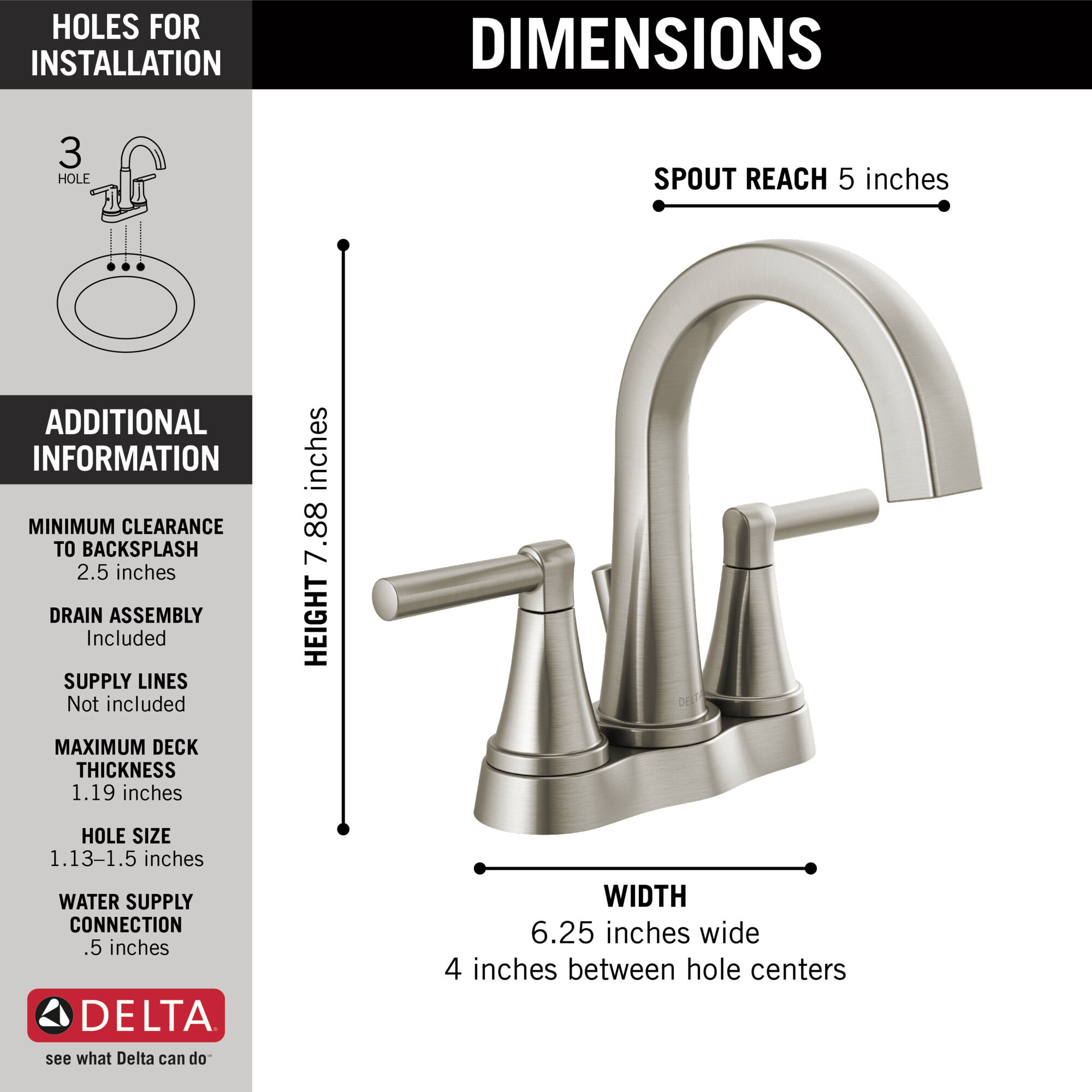 25891LF-SP Смеситель для ванной комнаты с двумя ручками Delta Faucet Becker Матовый никель Spotshield  - Вид №1
