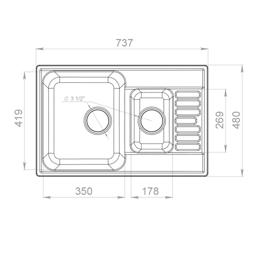 RQ377 топаз Мойка кухонная прямоугольная Raiber  - Вид №1