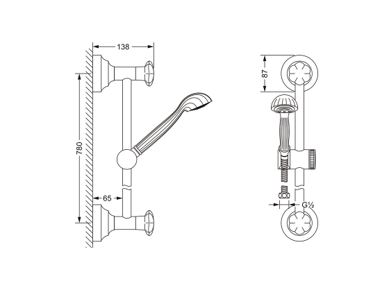 Душевой гарнитур со шлангом и штангой JOERGER Florale 600.13.300.000 - Вид №1