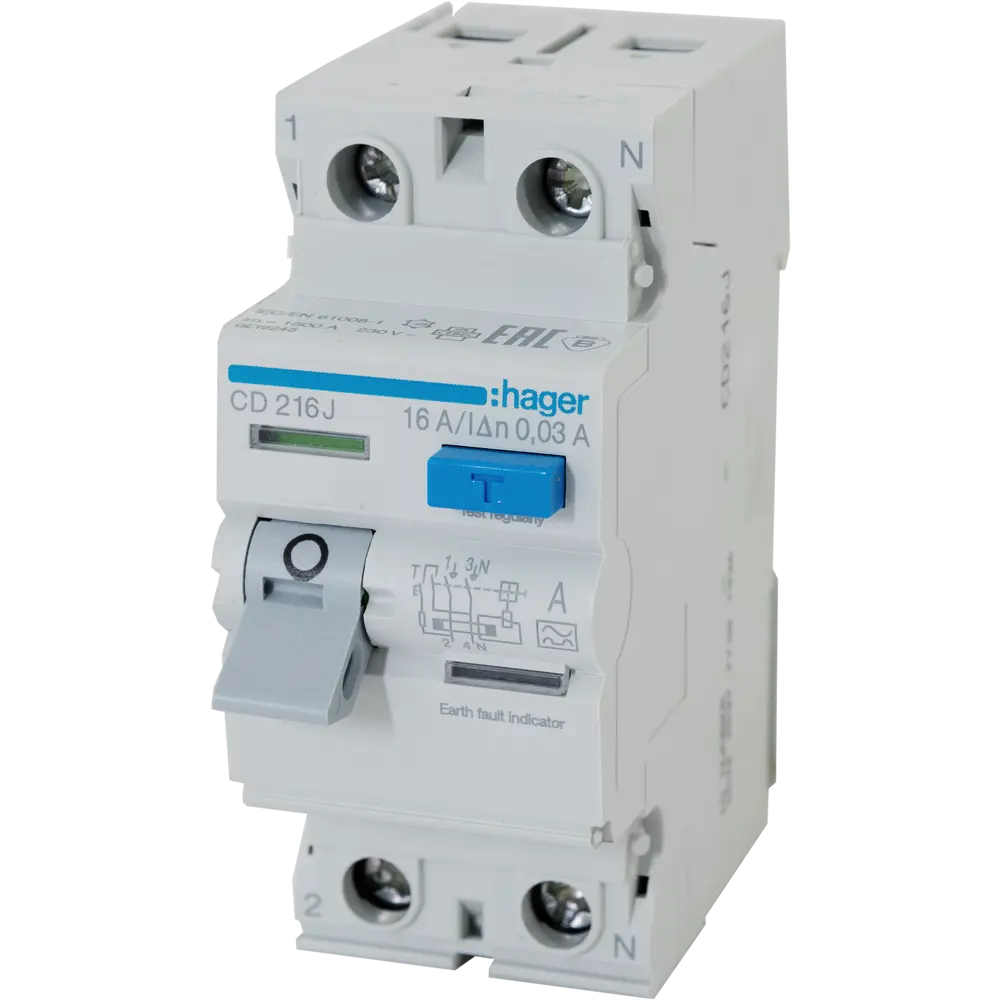 УЗО Hager CD216j 1P N 16 A 30 мА 4.5 кА A STLM-2012698