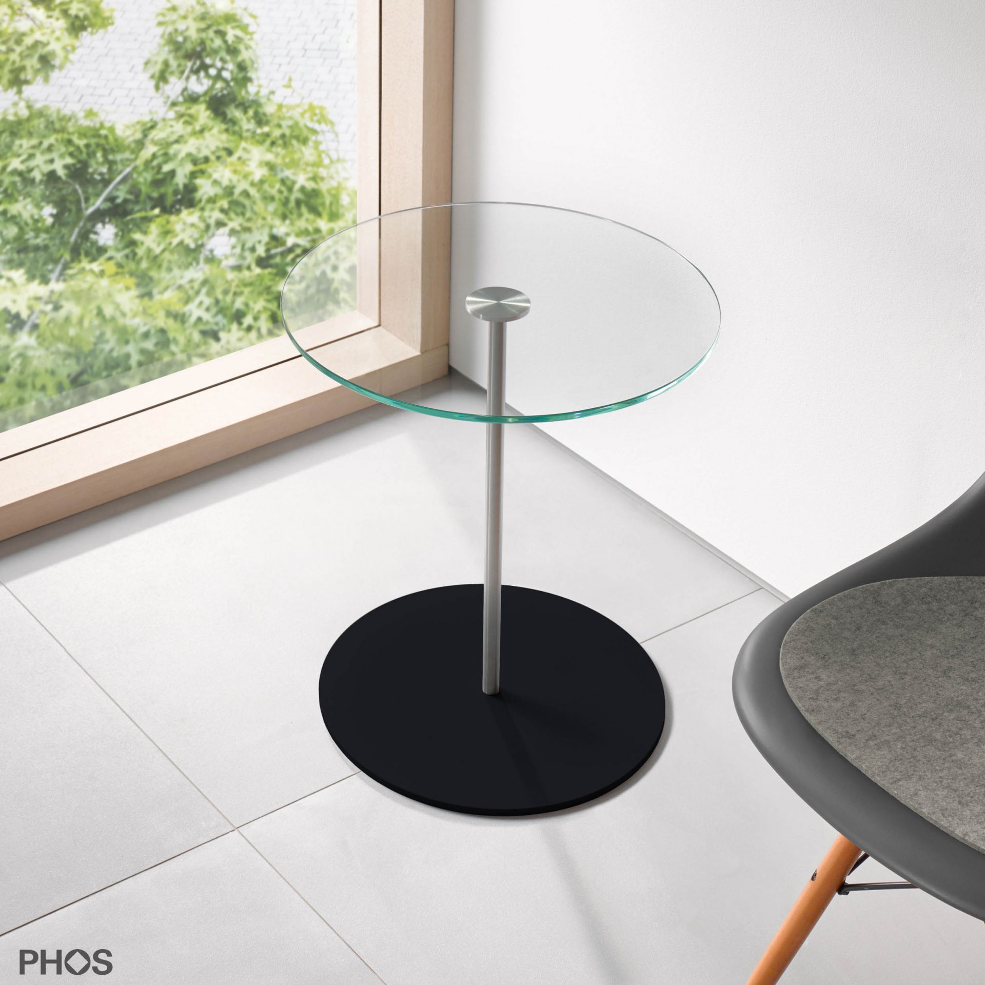 BT400G-BPS Приставной столик со стеклянной полкой, высота 40 см, основание: черное. PHOS 