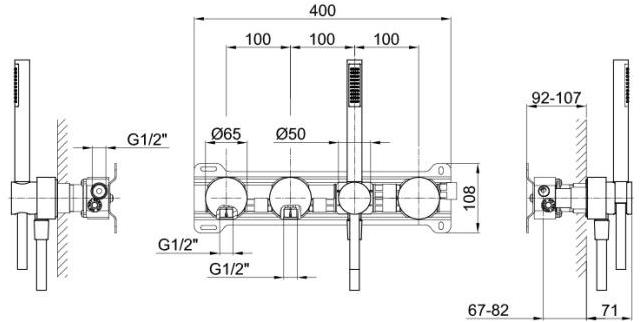 ABOUTWATER Настенный комплект для ванны с ручным душем на 4 отверстия Af/21 Fantini Rubinetti sun-id-1392405 - Вид №2