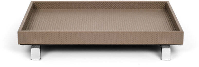 Поднос Rialto - 36X11XH4,5 см/металл-хром/тканая кожа_светло-серый