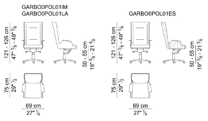 Кожаное и деревянное офисное кресло с высокой спинкой i 4 Mariani ARCH-00017038 - Вид №4