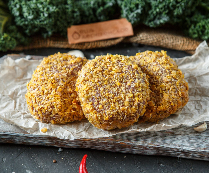 5758 Шницель рубленый из молодой говядины в кукурузной панировке. Вкусляндия  - Вид №1