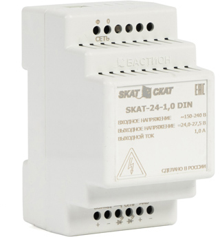 SKAT-24-1.0 DIN power supply 24v 1.3a battery ext. 2х4.5-12ah charge current 1.0 – iload. Бастион 
