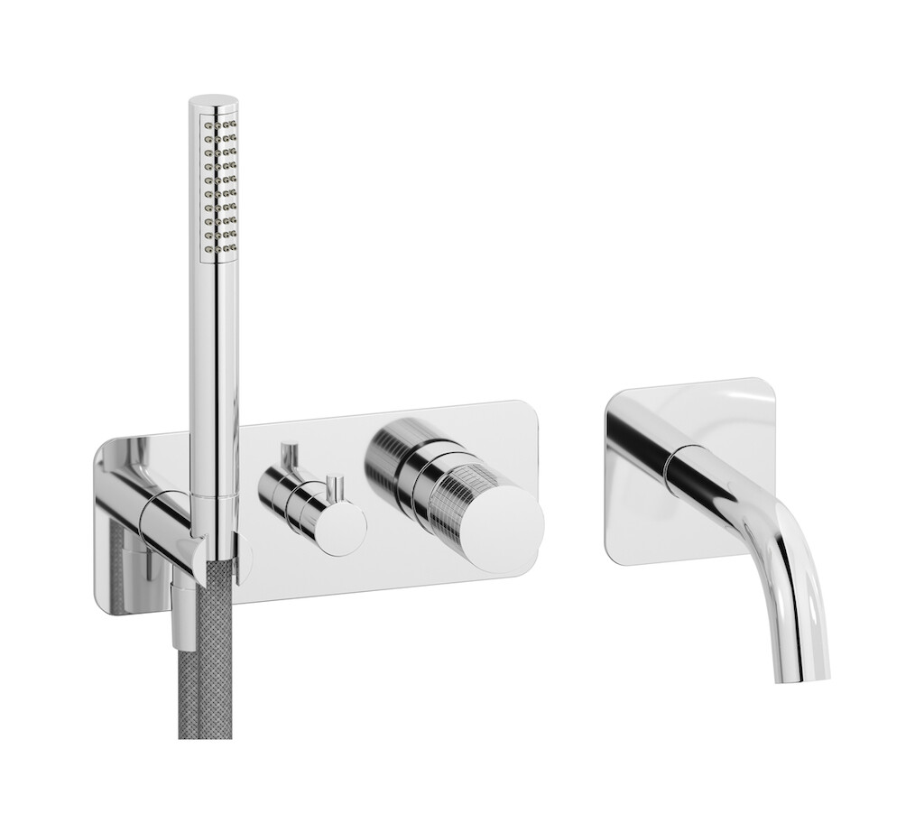 Настенный смеситель для ванной на дивертером и душевым гарнитуром. WE ARE IB ga398cc Chrome Gatsby