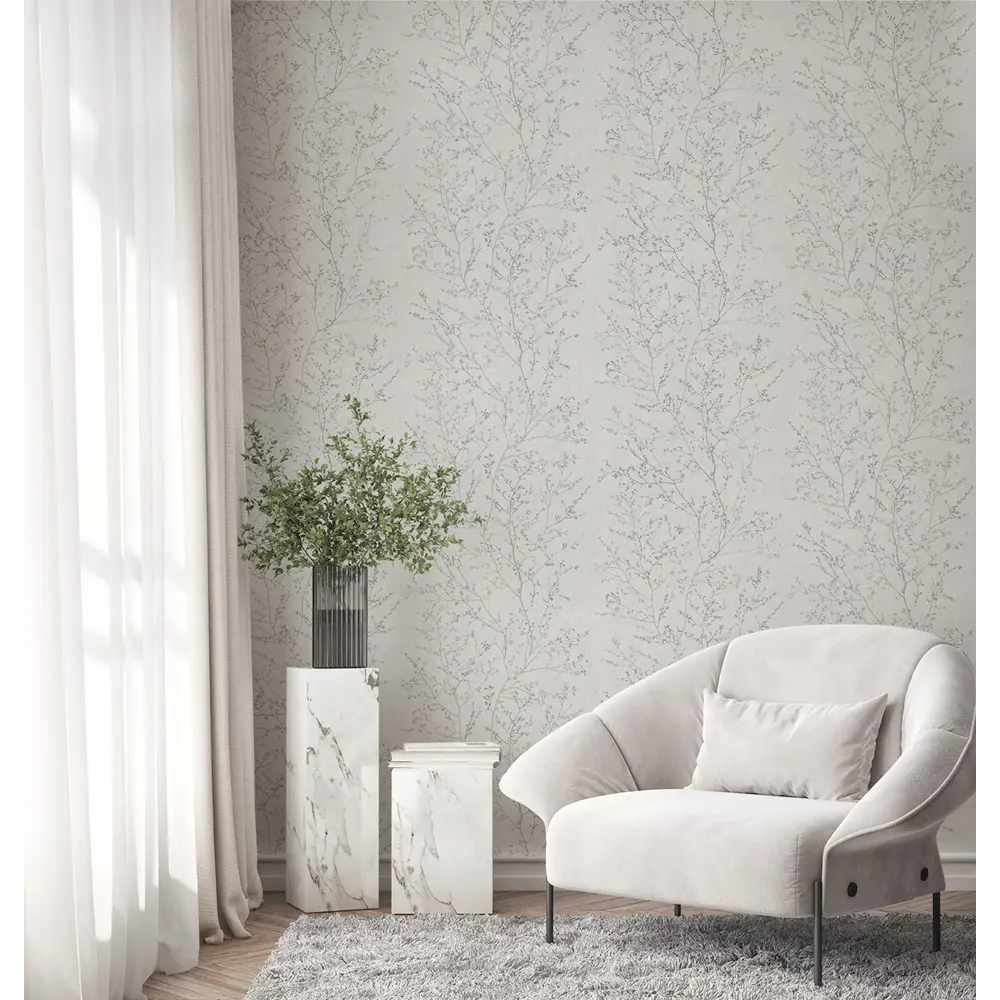 Флизелиновые обои Фрейя серые с растительным рисунком 1.06 м 89439228 Santreyd STLM-1583539 - Вид №3