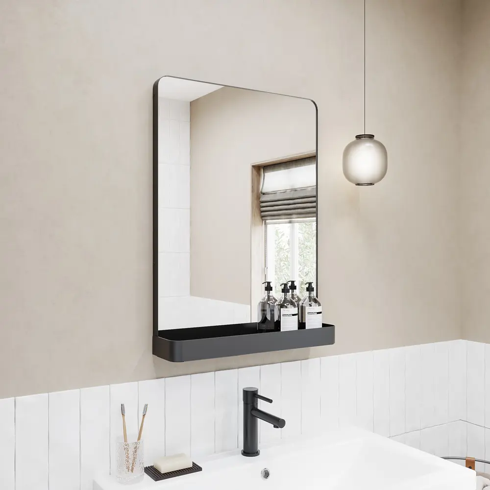 Зеркало для ванной KONSENSA Бруклин с полкой 50x70 см цвет черный STLM-2060845 - Вид №6