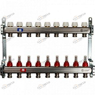 Коллектор из нержавеющей стали на 9 вых. с расходомерами STOUT SMS0917000009
