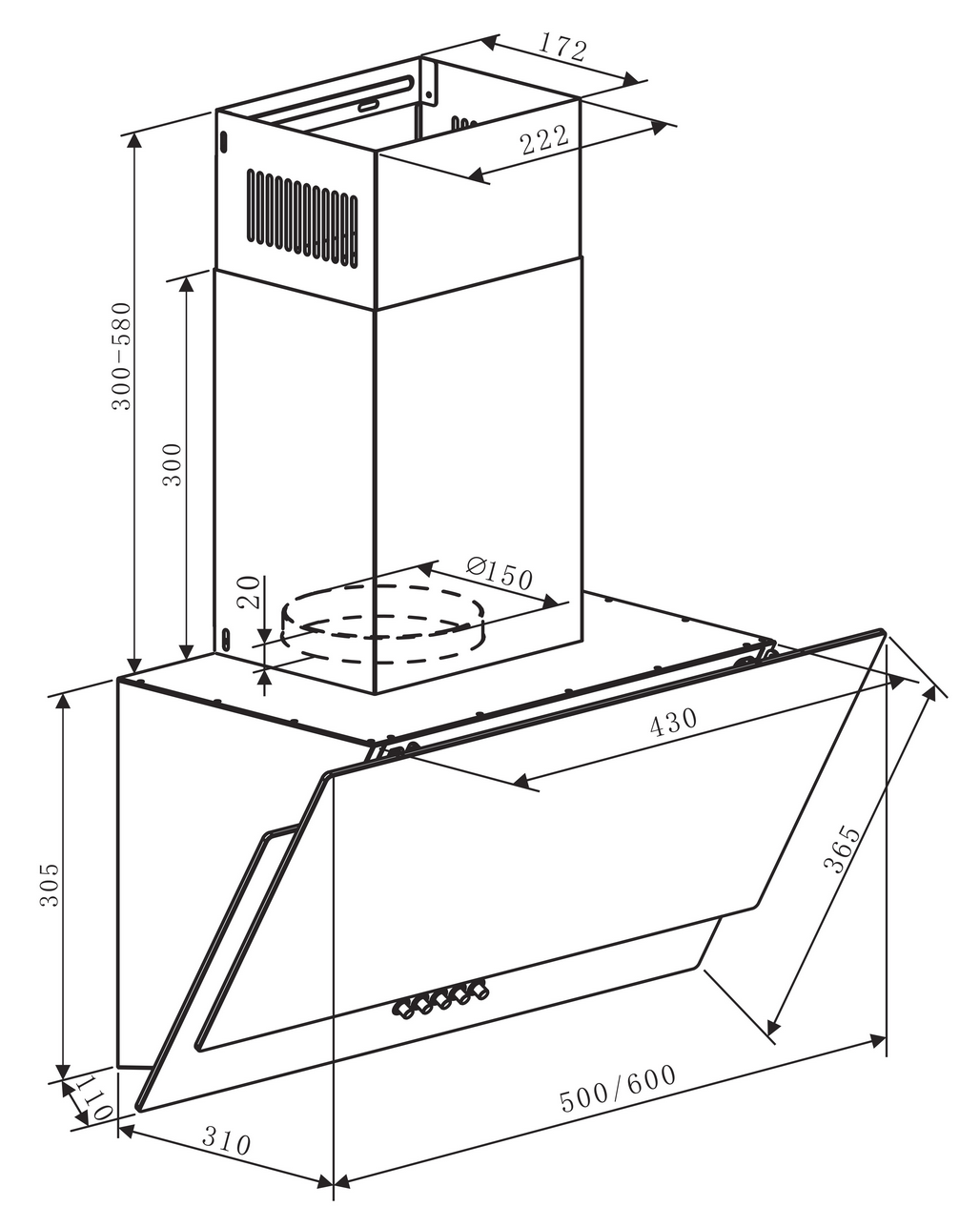 8109522 Вытяжка наклонная Oasis NC-60W белый/белый STDN-0060604 - Вид №7