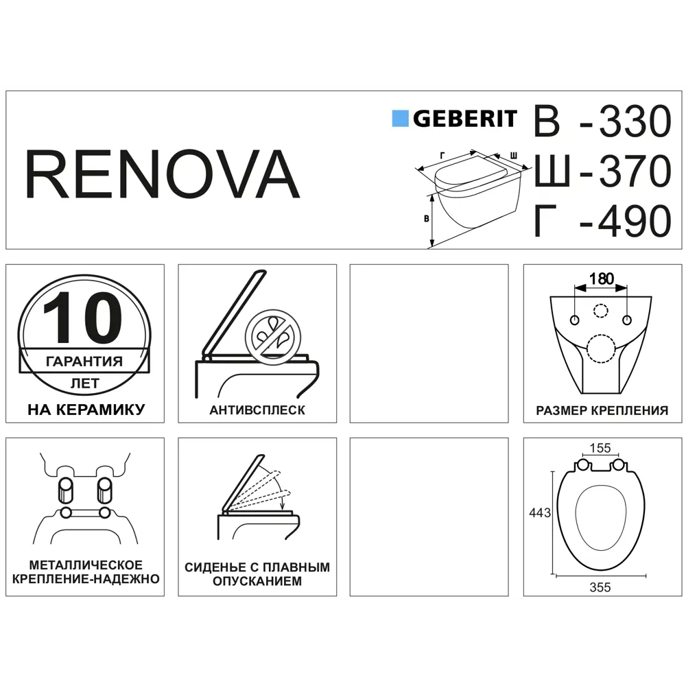 Унитаз подвесной Geberit Renova Renovacompact STLM-2123531 - Вид №3