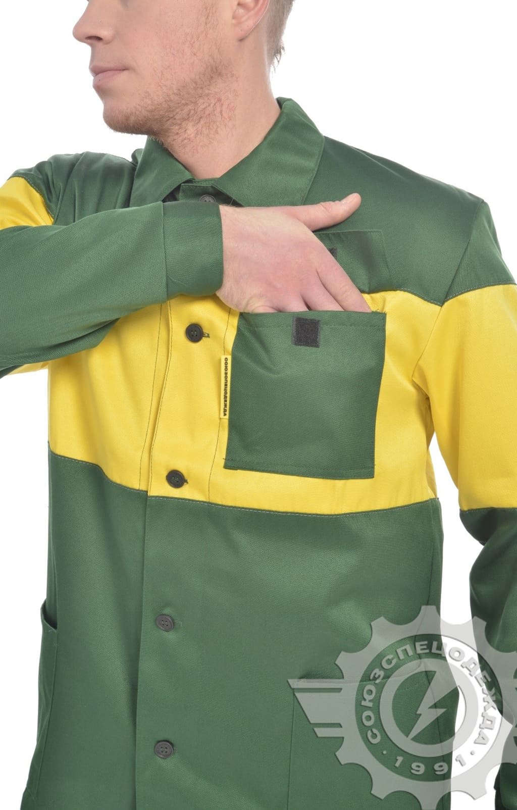 69966 Костюм "Ударник" темно-зеленый-желтый с СВП  Летняя спецодежда  размер 60-62/170-176  - Вид №7