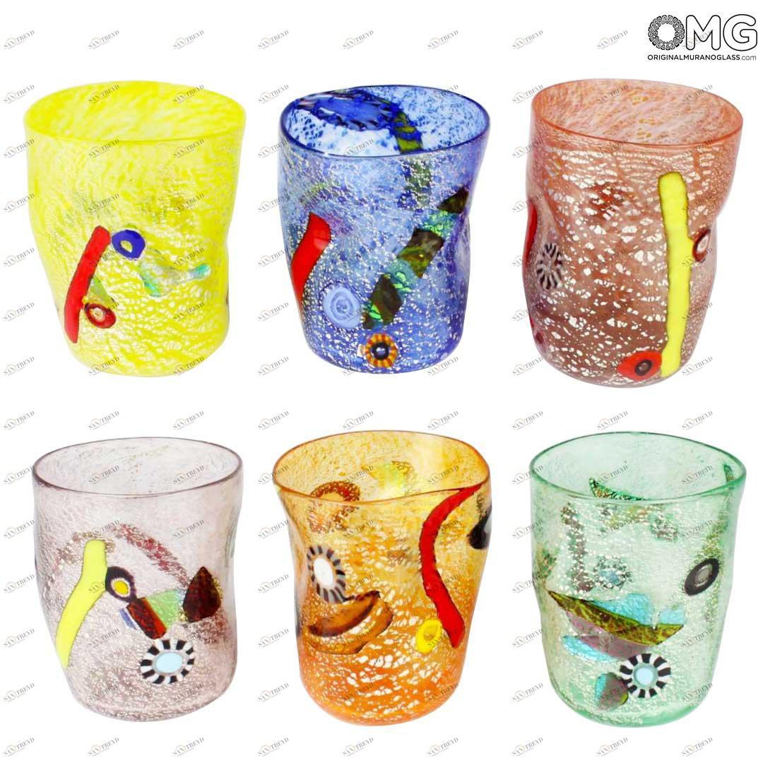 1761 ORIGINALMURANOGLASS Набор из 6 разноцветных стаканов Фруктовые - Goto Frutta - муранское стекло 8 см 