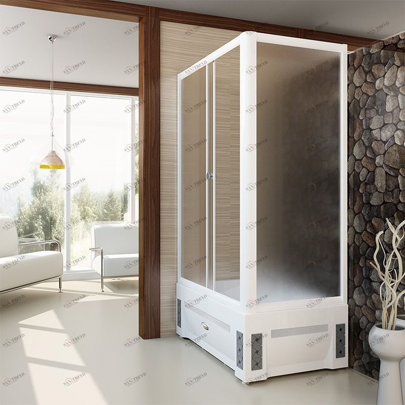 Душевой угол Верчелли (высокий поддон), (правое исполнение), стеклянные шторки (матовые, 1 дверца), поддон на раме-подставке с устройством слива, фронтальная панель, торцевая панель, профиль белый Radomir 1031200131