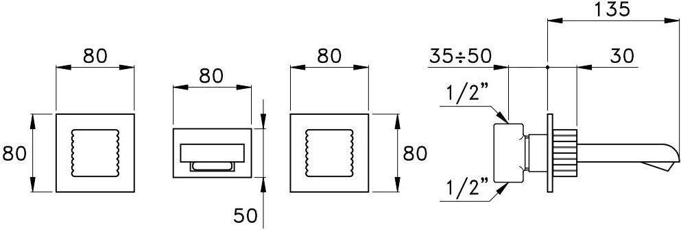 RUBINETTERIE STELLA Смеситель для ванны настенный на 3 отверстия Casanova 3050tr - Вид №1