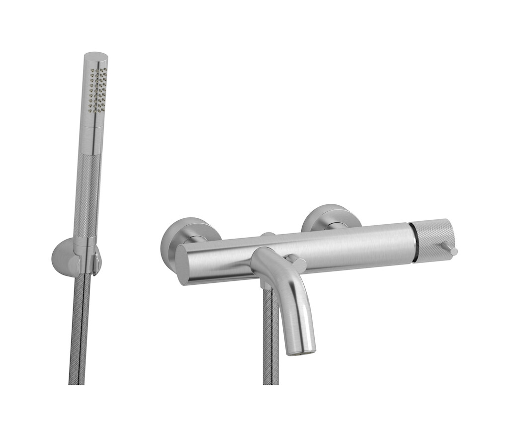 Настенный смеситель для ванной в комплекте с душевым гарнитуром. WE ARE IB id250ss Brushed Nickel Industria
