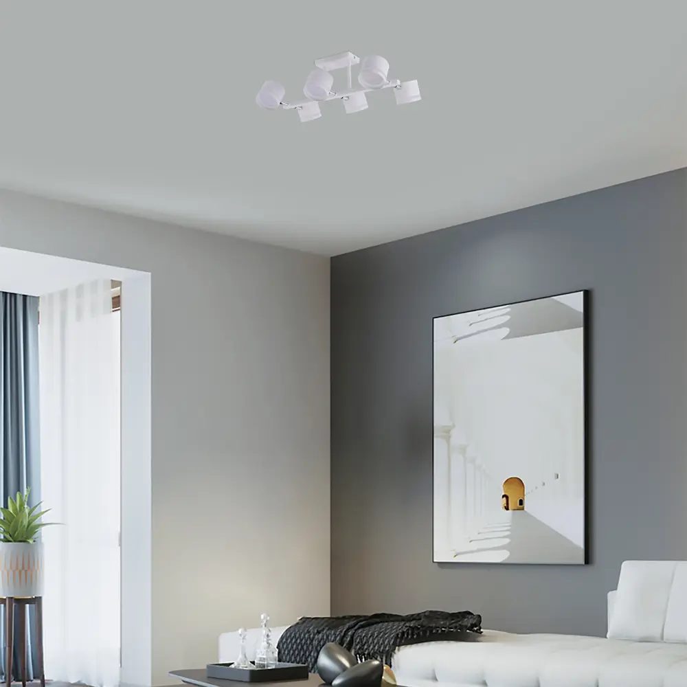 Люстра на штанге Talco 6 ламп 15 м² цвет белый SCHAFFNER STLM-2195996 - Вид №9