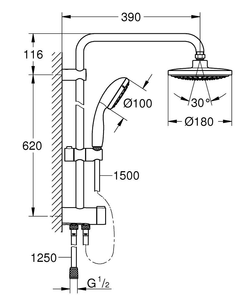 Душевая система Vitalio Start System 180 Flex с термостатом для душа (NSB0160) Grohe - Вид №1