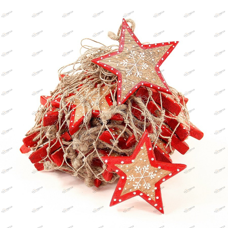 Набор елочных украшений "Звезда деревянная с красным ободком" Christmas stars, 30 штук ENJOYME  253085 Красный 