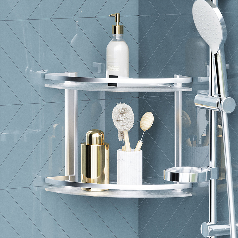 A7456200 Полка двухуровневая угловая стеклянная алюминий AM.PM Sense L  - Вид №1