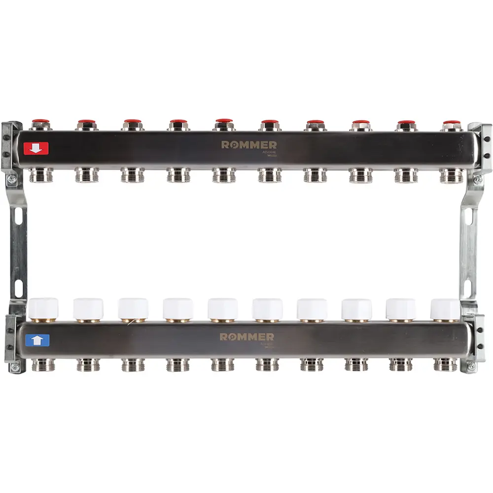 Коллектор без расходомеров Rommer 1"x3/4" 10 выходов нержавеющая сталь RMS-3200-000010 STLM-2019870