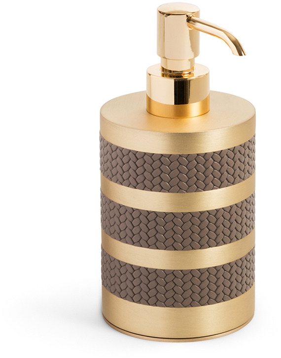 Дозатор для мыла Saturno - Ø 8XH17 см / металлическая отделка_вороненная латунь / плетеная кожа_темно-серый