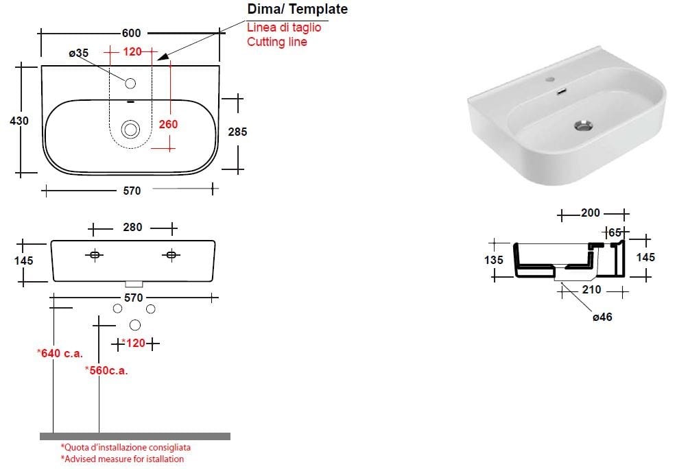 Керамическая овальная подвесная раковина Olympia Ceramica Synthesis Eco ARCH-00021465 - Вид №6