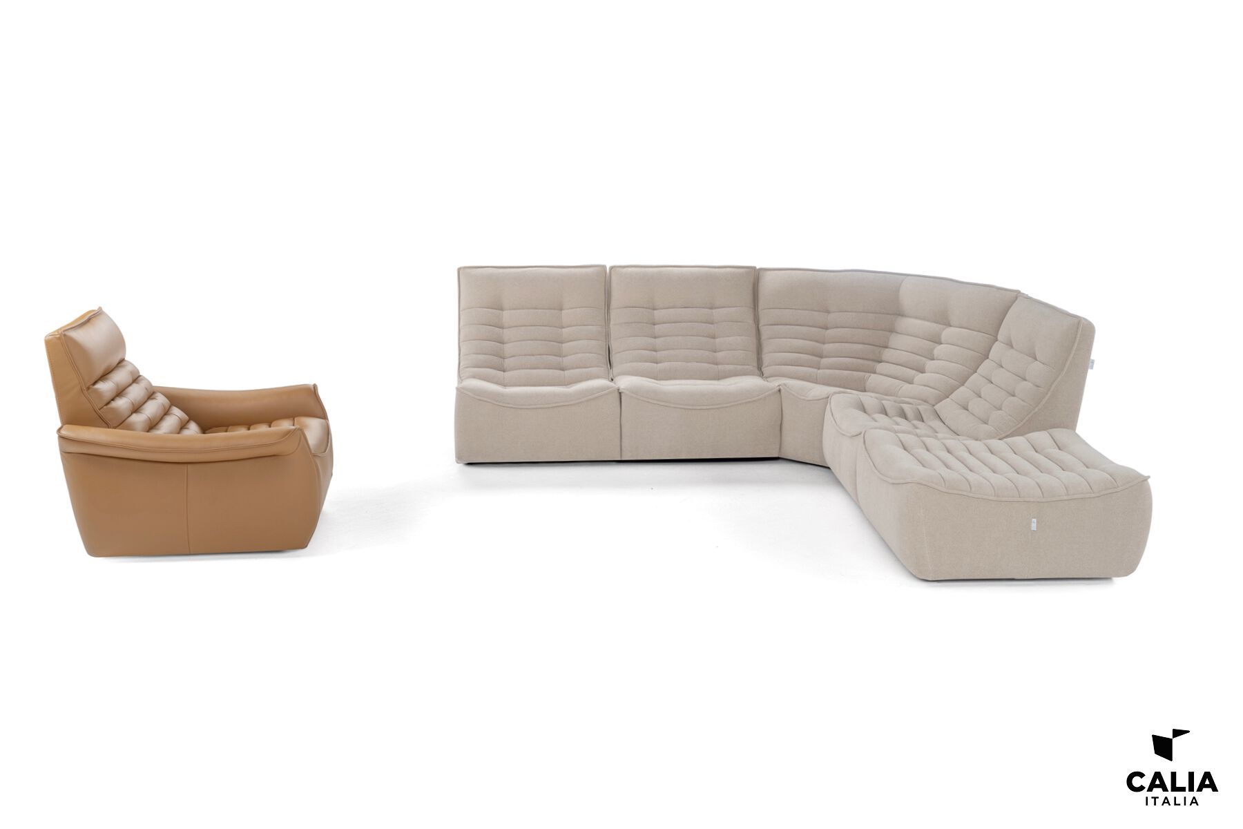 Секционный диван с откидной спинкой из кожи и ткани Calia Italia Modular ARCH-00057453 - Вид №5