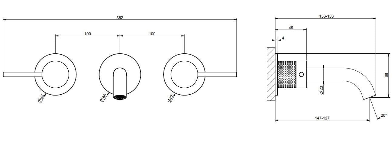 Настенный смеситель для раковины из нержавеющей стали с 3 отверстиями Gessi Messi316 ARCH-00006868 - Вид №1