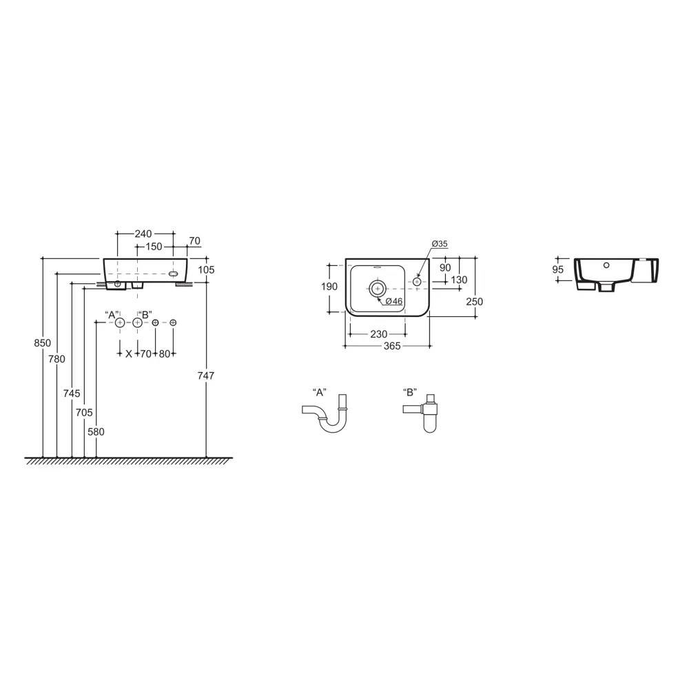 Умывальник Керамин с креплением Сквэа STLM-2159006 - Вид №3
