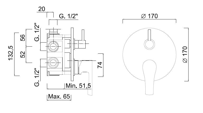 Встраиваемый смеситель для душа с переключателем Rubinetteria Giulini Ego ARCH-00038766 - Вид №2
