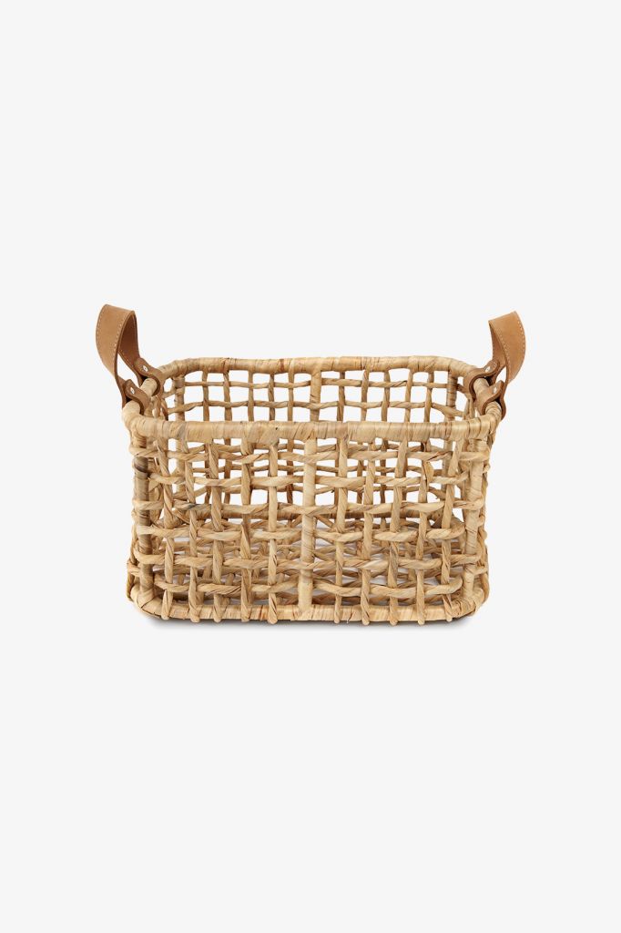WWBA08 Средняя прямоугольная корзина из гиацинта с кожаными ручками Waterworks 