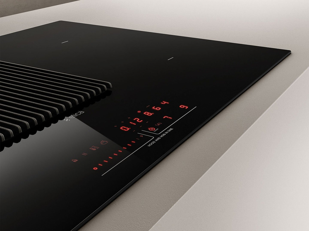 NIKOLATESLA PRIME BL/F/83-PRF0143159 Варочная панель с вытяжкой / ширина 83 см, глубина 51 см, индукция, 4 конфорки, 9 ступеней мощности нагрева, черный цвет, сенсорное управление, вытяжка: 900 м3/ч, 9 скоростей, рециркуляция, 54-71 дб Elica  - Вид №1