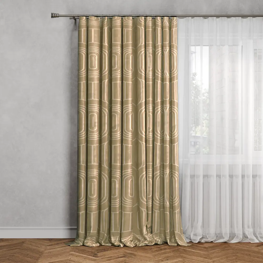 ПАВЛОВО-ПОСАДСКИЙ ШЕЛК | Штора Glamour оливковая с лентой 200x300 см 89231538