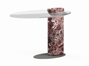 Овальный сервировочный столик из красного мрамора и стекла Levanto