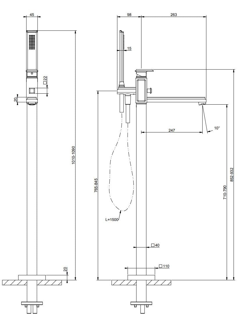 Металлический смеситель для ванны с ручным душем Gessi элегантность ARCH-00095507 - Вид №1