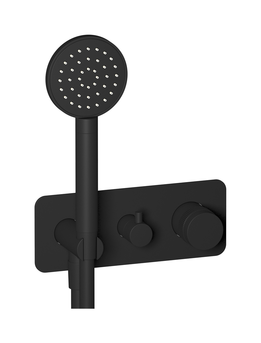 Прогрессивный настенный смеситель для душа на 2 потребителя со встроенным душевым гарнитуром. WE ARE IB rx313np Matt Black Reflex