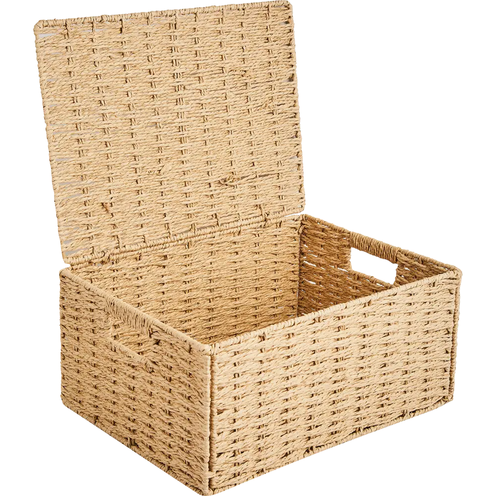 Корзина с крышкой для хранения 38x18x28 см бумага цвет бежевый SPACEO Kub STLM-2088075 - Вид №6