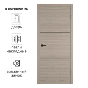 Дверь межкомнатная глухая Канзас 2 ВФД 60x200 см ПВХ цвет дуб европейский красный с замком и петлями