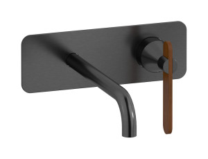 Встроенный в стену смеситель для раковины на 2 отверстия с длинным изливом в комплекте с донным клапаном WE ARE IB ol406cs Brushed Black Chrome Soho