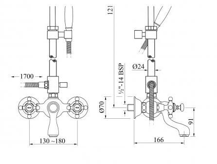 Bronces Mestre Настенная душевая стойка с ручным душем Retro 035018.c00.00 - Вид №1