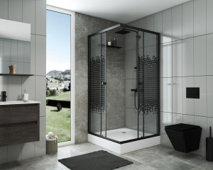 Душ. уголок NG- 008-14Q BLACK (800х800х1950) низкий поддон(13см) стекло МОЗАИКА 2 места