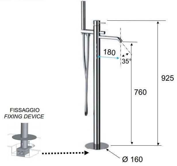 Remer Rubinetterie Смеситель для ванны напольный с переключателем и ручным душем X style X 08 - Вид №1