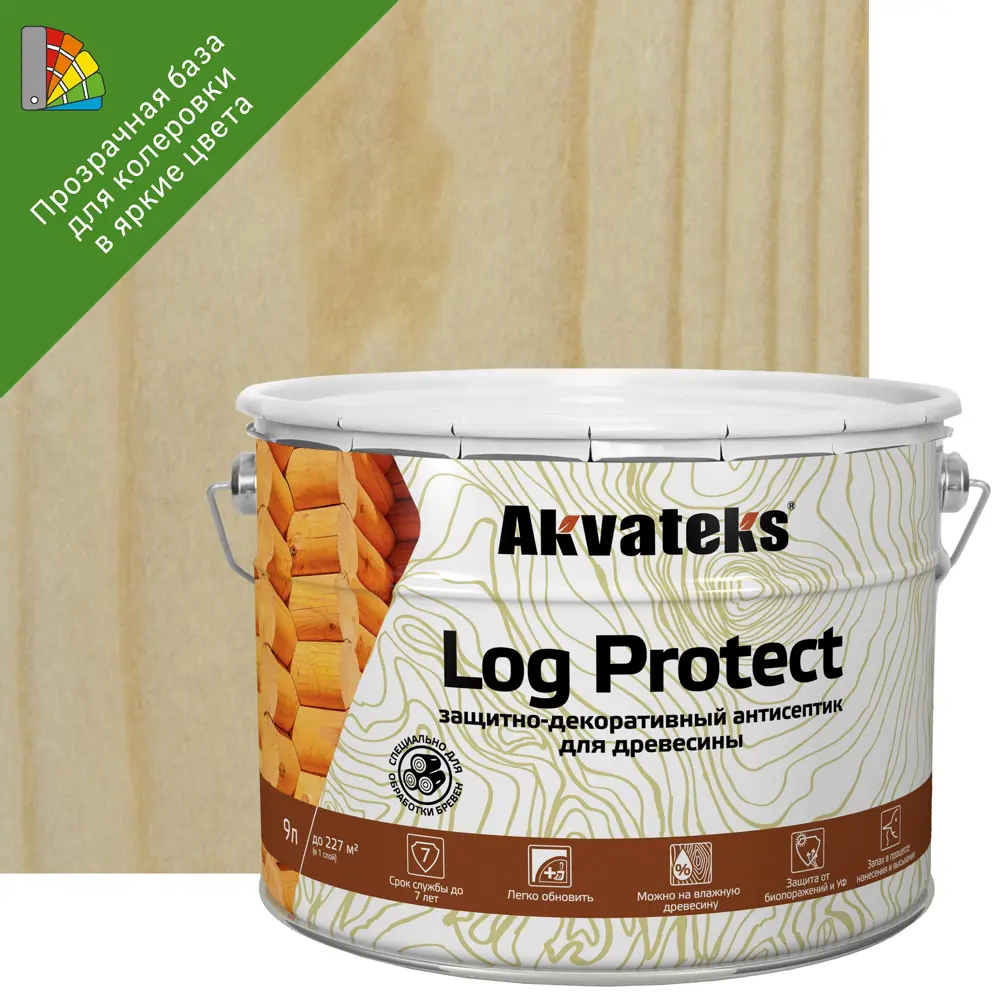 АКВАТЕКС LOG Protect - защитно-декоративный антисептик для древесины 9 л 86364512 STLM-0068156