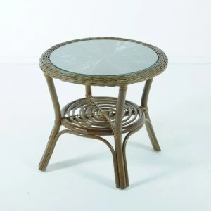 Кофейный столик круглый со стеклянной столешницей 50х54 см олива Calamus Rotan VINOTTI  00-3885204 Зеленый