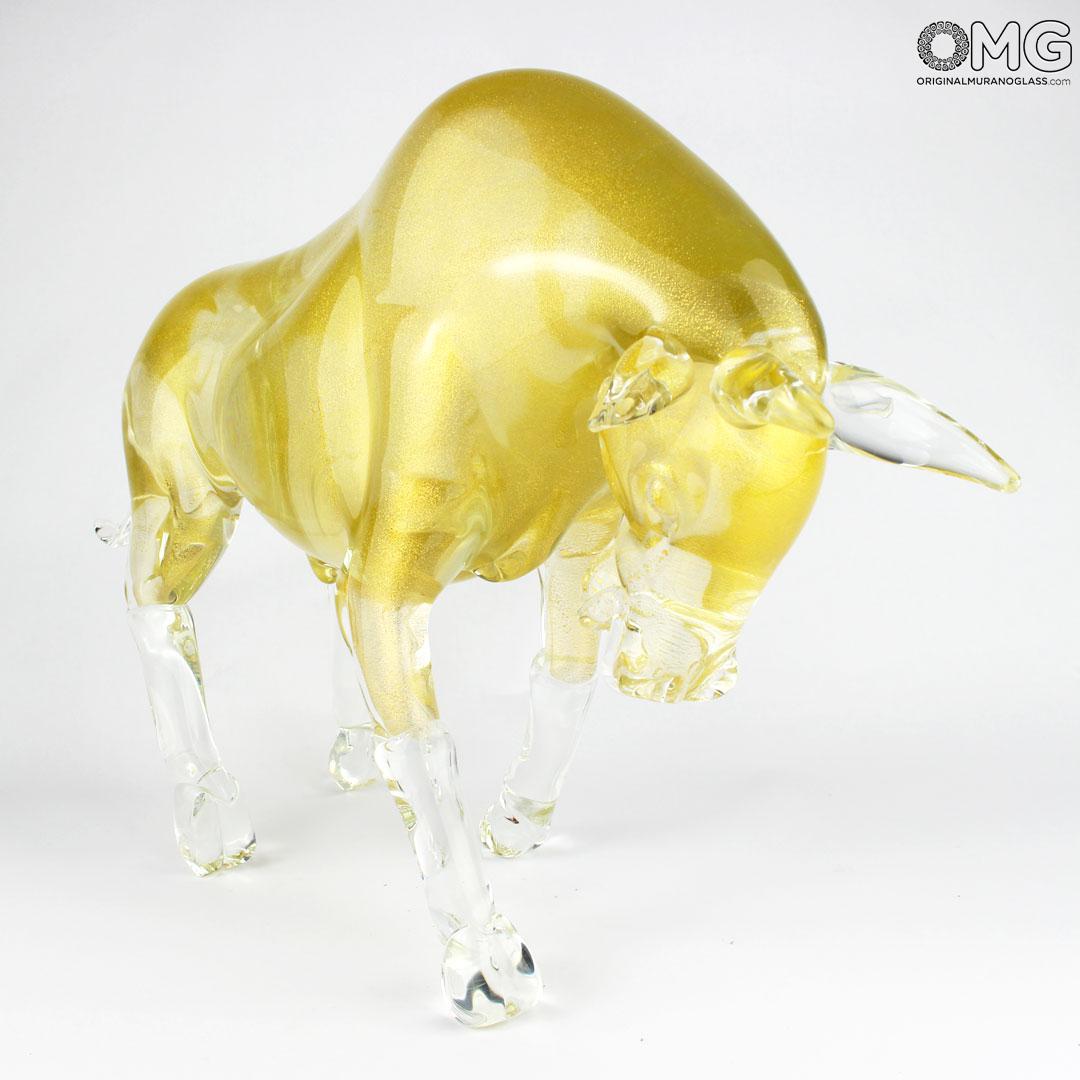 3232 ORIGINALMURANOGLASS Скульптура "Золотой буйвол" - автор Alessandro Barbaro - золото - Original Murano Glass OMG 40 см  - Вид №1