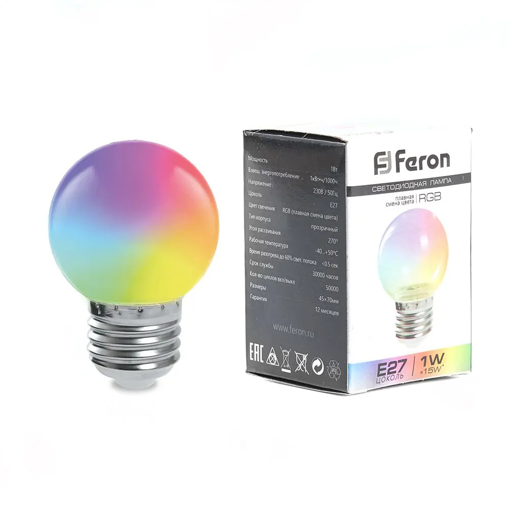 Лампа светодиодная Feron E27 LB-371 220 В 3 Вт шар регулируемый цвет света RGB 85499843 STLM-2058435  - Вид №1