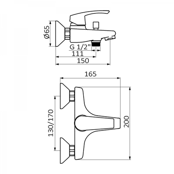 10220500 BASIC Смеситель для ванны и душа Хром GRB MIXERS  - Вид №1