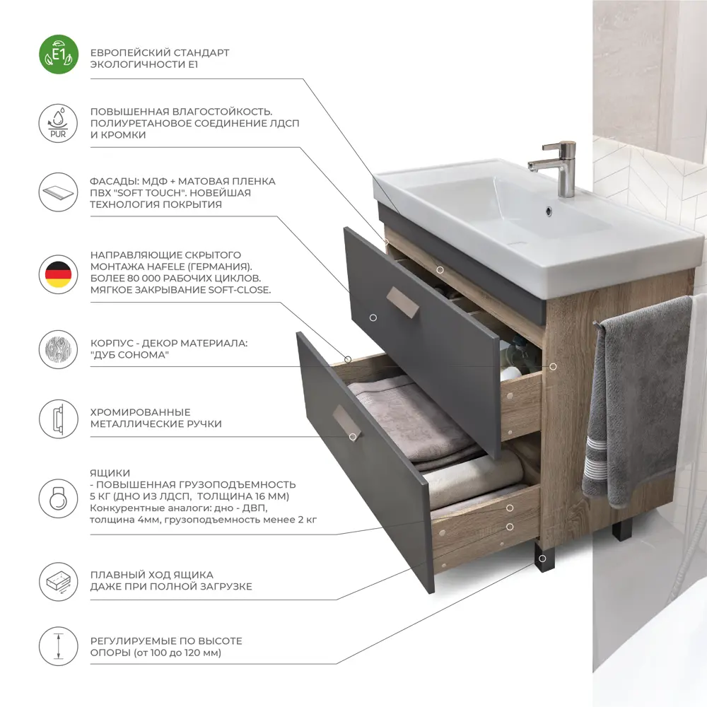 Тумба в ванную Vigo Hilton 80x80 см ДСП цвет графит STLM-2073432 - Вид №3